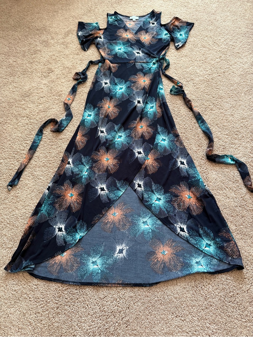 Veronica M Navy Wrap Dress with Teal & Coral Floral Print
